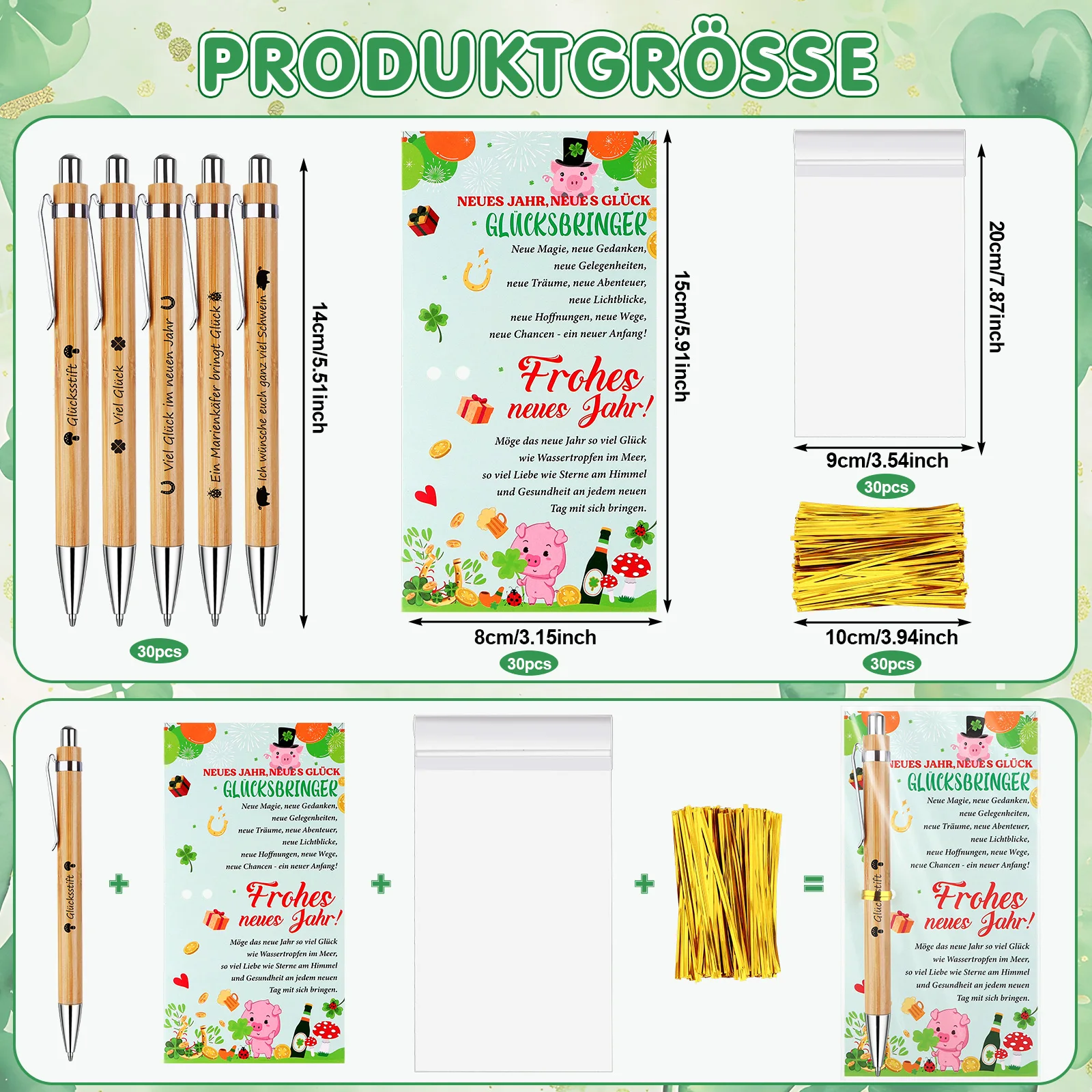 30 قطعة من أقلام حبر جاف من الخيزران للعام الجديد، أقلام حبر جاف مخصصة، حقيبة بطاقات السنة الجديدة للمعلم والزميل والموظفين #3