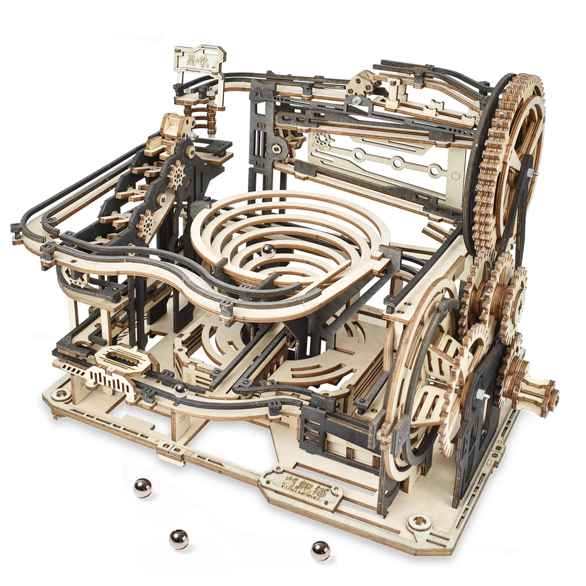 Chriyungel 3D Wooden Marble Run Puzzle DIY Building Model Kits Rolling Ball Track Brain Teaser Game Gift for Adults Teens