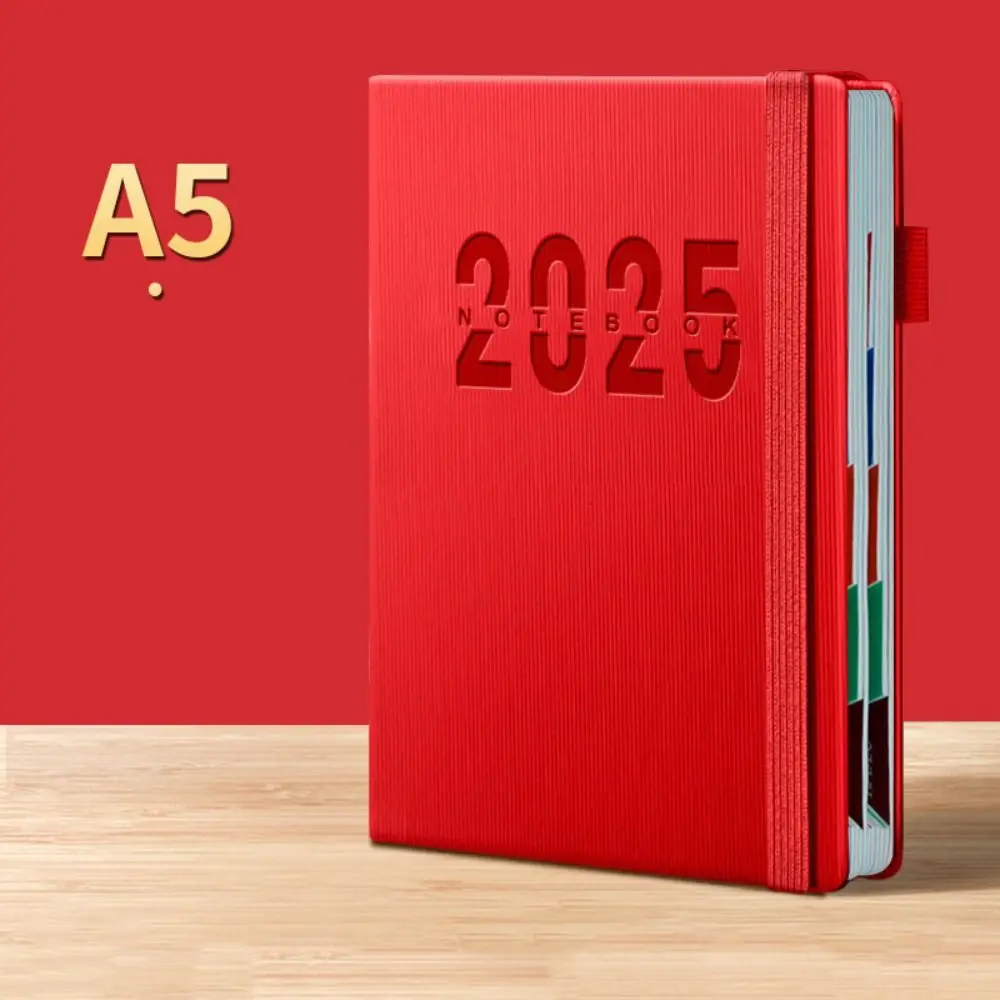 2025 A5 Textured PU Portable Agenda Book English Calendar Book Notepads Creative Daily Planner Reminder Desktop Date Calendar