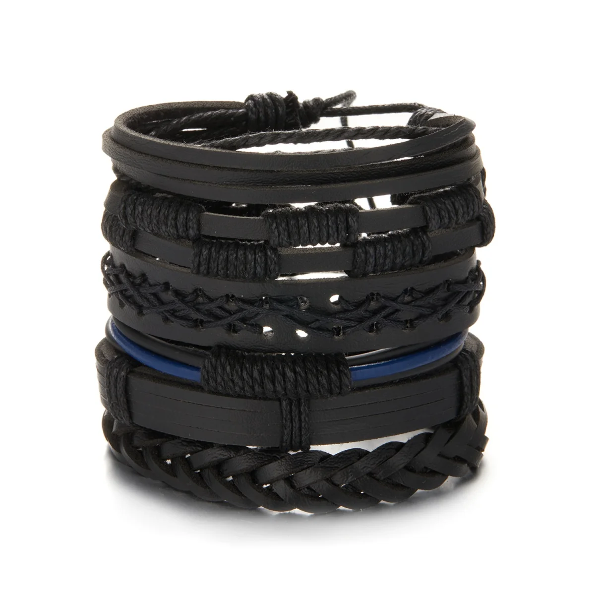 6 Teile/satz Hand-gewebt Schwarz Blau Leder Seil Kette Armbänder Für Männer Frauen Mode Punk Geometrische Twist Wrap Armreif partei Schmuck