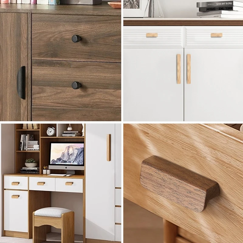 1Pcs Kitchen Hardware Extended Walnut Cabinet Drawer Kitchen Handles High-end Natural Wood Wind Wooden Wardrobe Door Handles