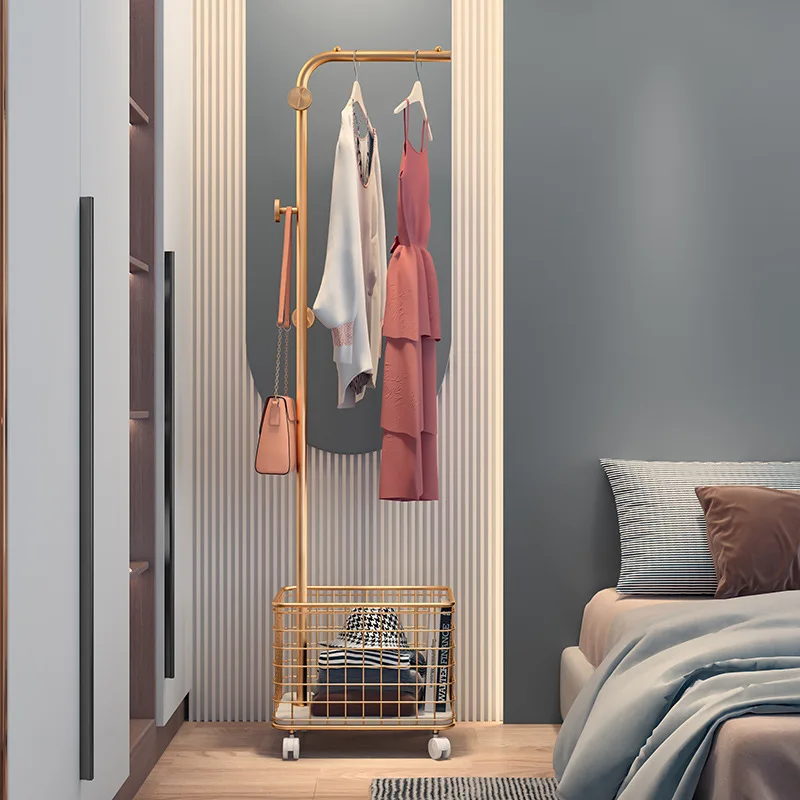 

Coat Rack Floor Bedroom Hanger Household Simple Storage Mobile Overnight Hanger Modern Light Luxury Storage Wholesale