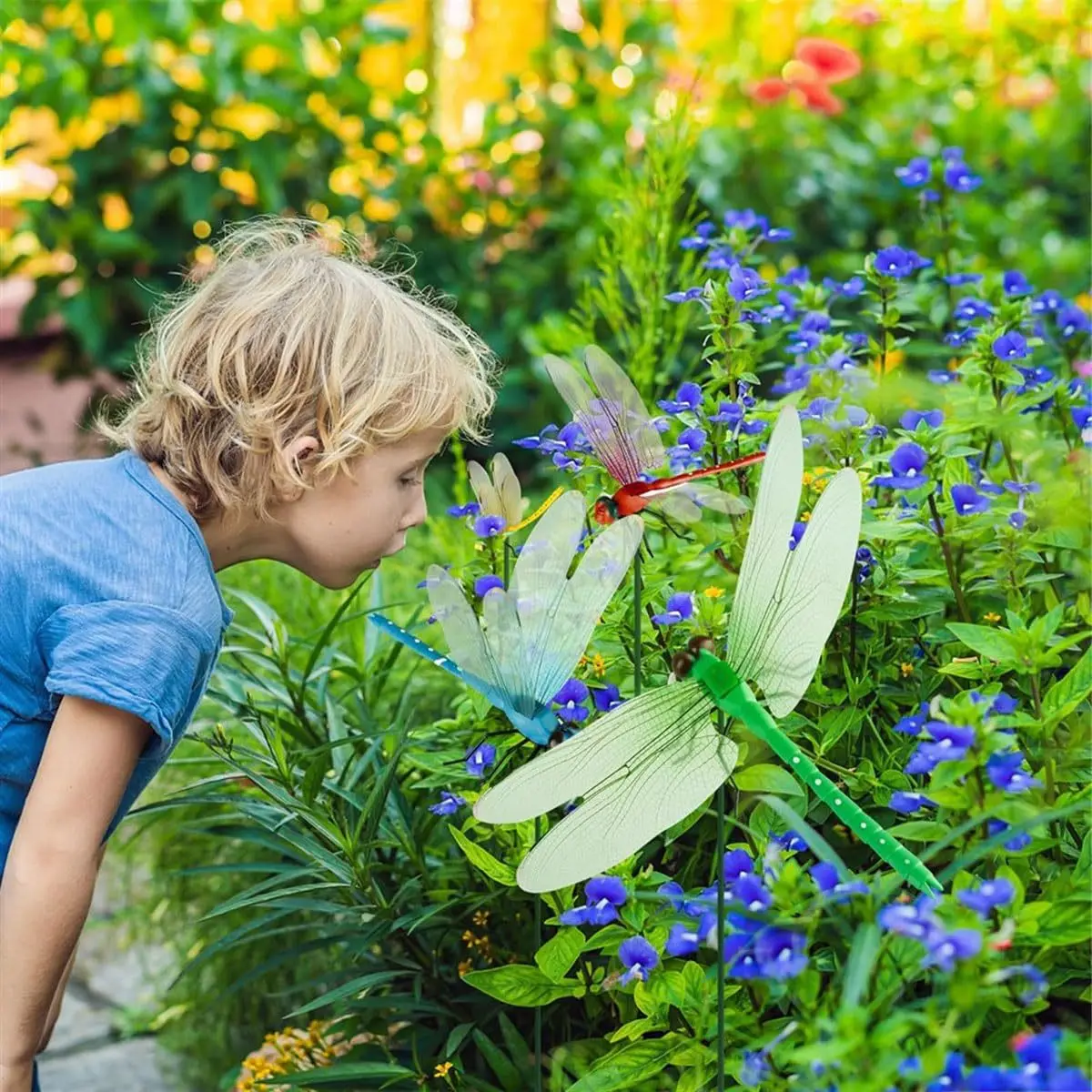 10Pcs Garden Flowerpot Simulation Dragonfly Cuttings Color 3D Simulation Dragonfly Courtyard Outdoor Garden Decoration 10PCS