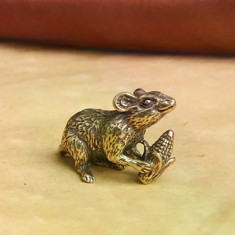 Keychain Gifts Brass Animal Mice Love Rice Figurines Car Key Chain Pendants Jewelry Diy Keyring Hanging Accessories Cute