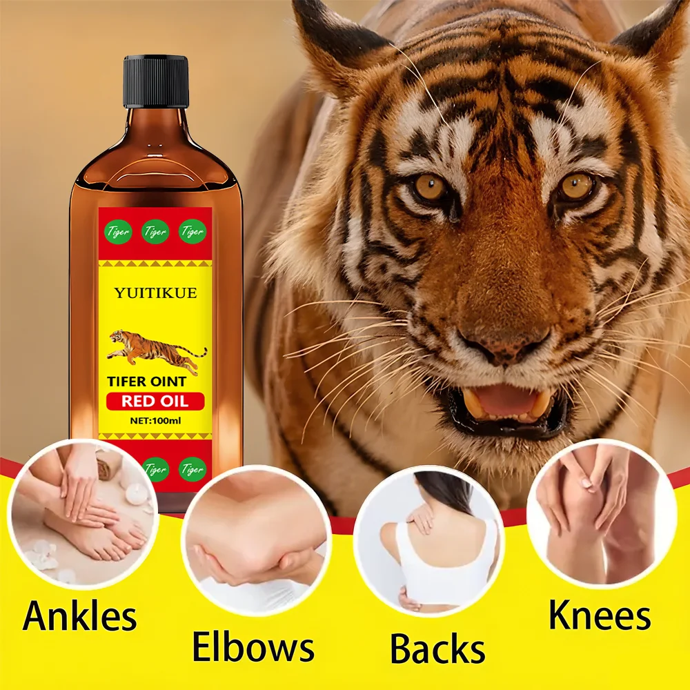 YUITIKUE Tifer Oint Red Oil 100 مل - تركيبة النمر لتدليك العضلات والمفاصل، الرياضة والاستخدام اليومي، للجميع