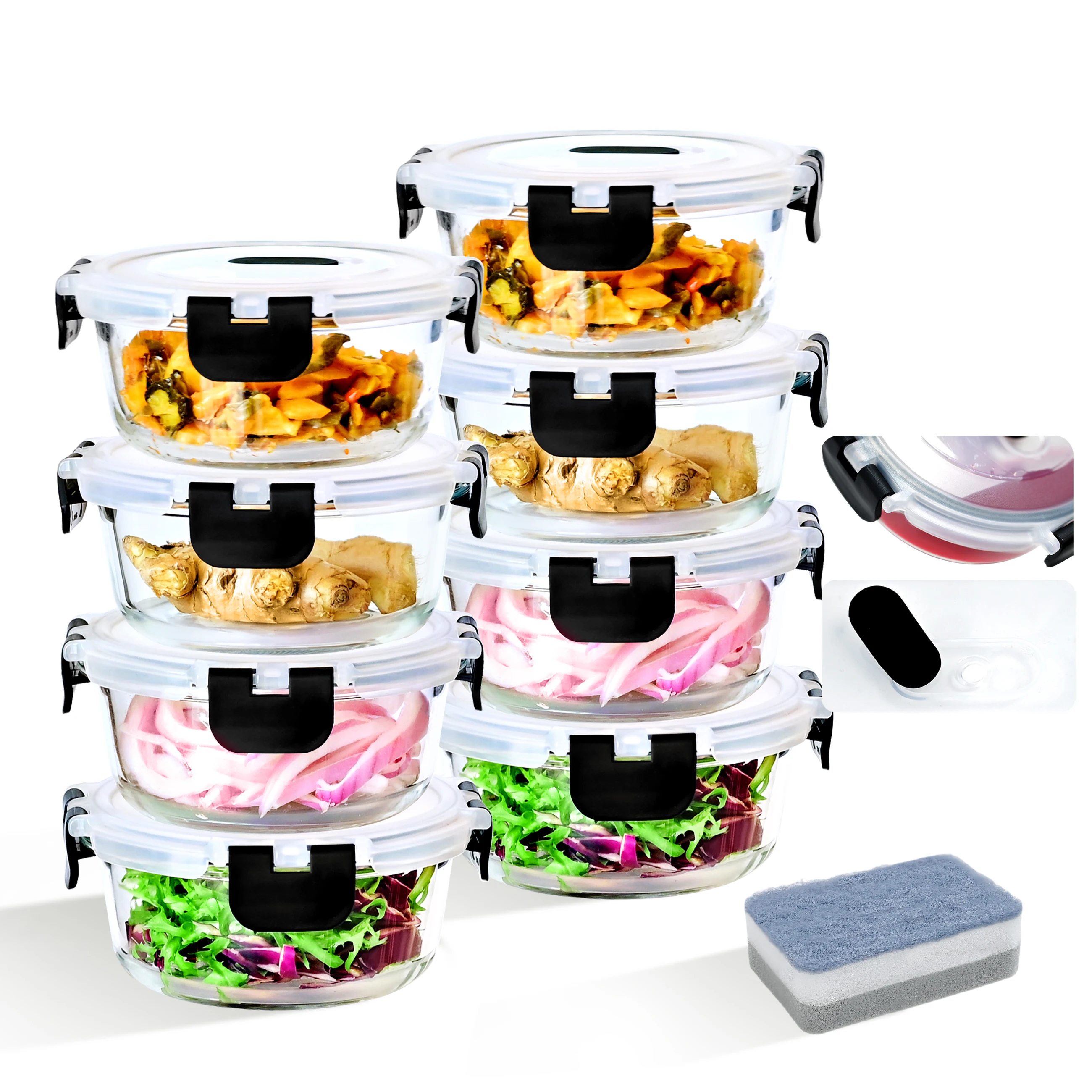 Set di contenitori per alimenti in vetro da 6/8 pezzi con coperchi con coperchi con chiusura migliorata, 400/950 ml, contenitori ermetici per la conservazione degli alimenti