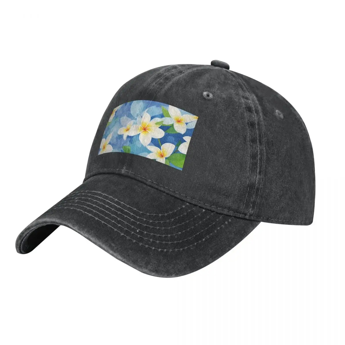 

Hawaiian flowers seamless pattern with flower Frangipani hawaii, green leaves and Blue sky Cowboy Hat
