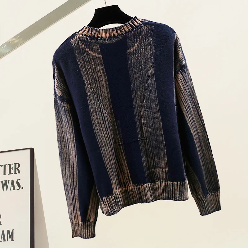 

Универсальный американский ретро-свитер из плотной вязки свободного кроя с круглым вырезом, удлиненный, в стиле Lazy Top