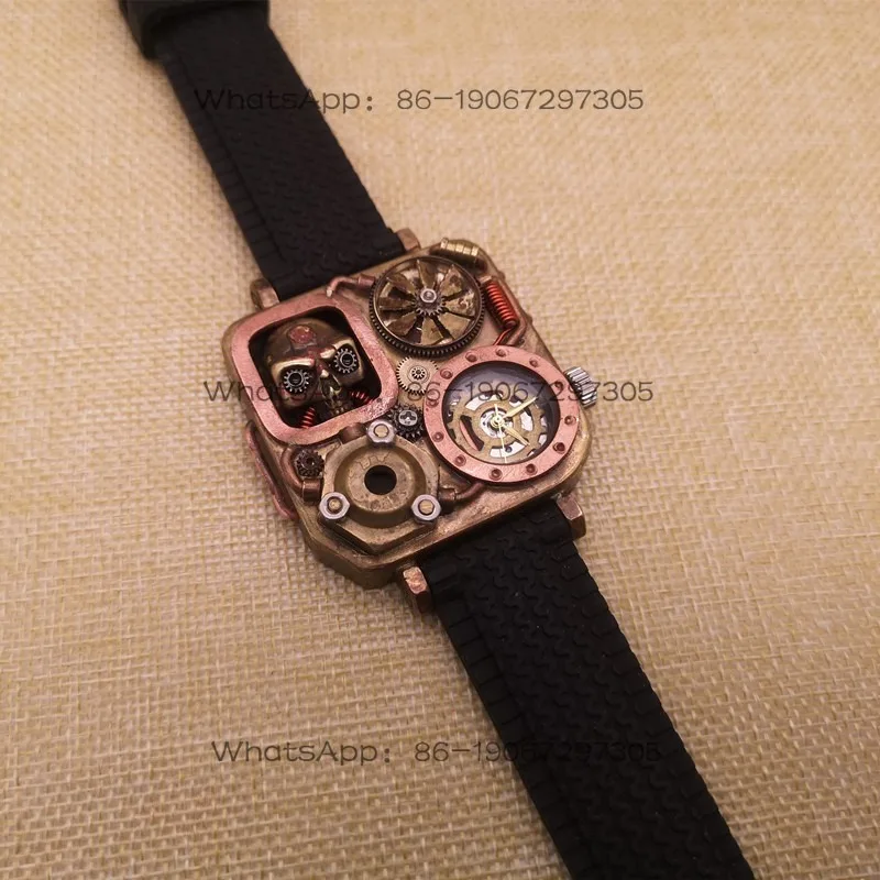 Pure Copper Steampunk Square Watch Original Mechanical Skull Waterproof Personalized Trend Watch