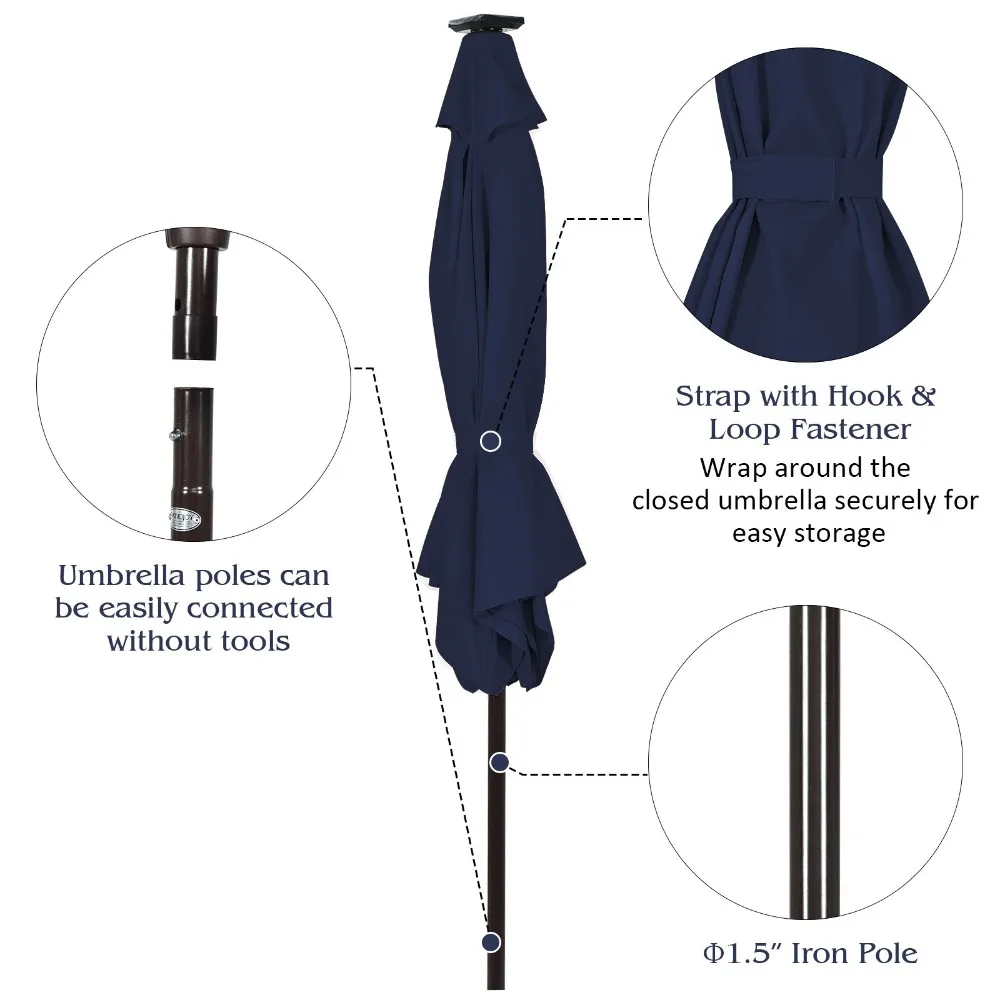 10FT Solar Umbrella LED Patio Market Steel Tilt w/Crank Outdoor Orange New Patio