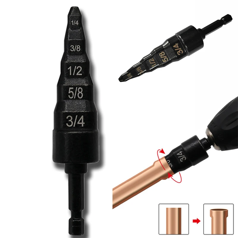 

5 in 1 Pipe Opening Expander Step Drill Bit For Air Conditioner Refrigerator Repair Copper Tube Aluminum Tube Flare Connection