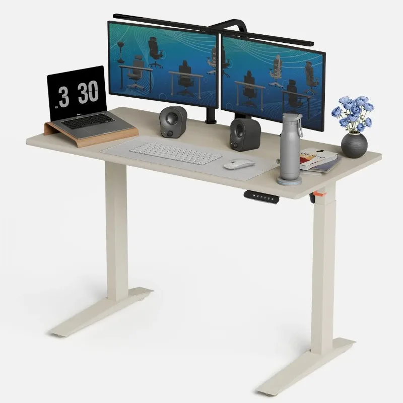 Beige Electric Standing Desk 5 48×24 Inches, Adjustable Height Desk Stand Up Desk, Sit Stand 3 Memory Presets