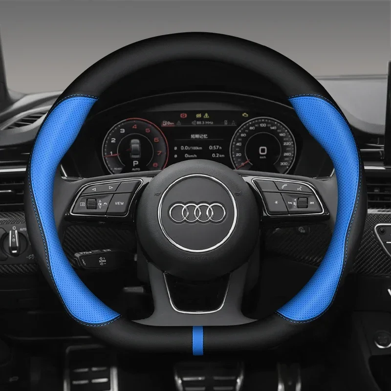 For Audi Steering Wheel Cover Genuine Leather Carbon Fiber No Smell Thin Fit A1 A2 A3 A4 A5 A6 A7 A8 Q2 Q3 Q5 Q7 Q8 SQ RS R TT