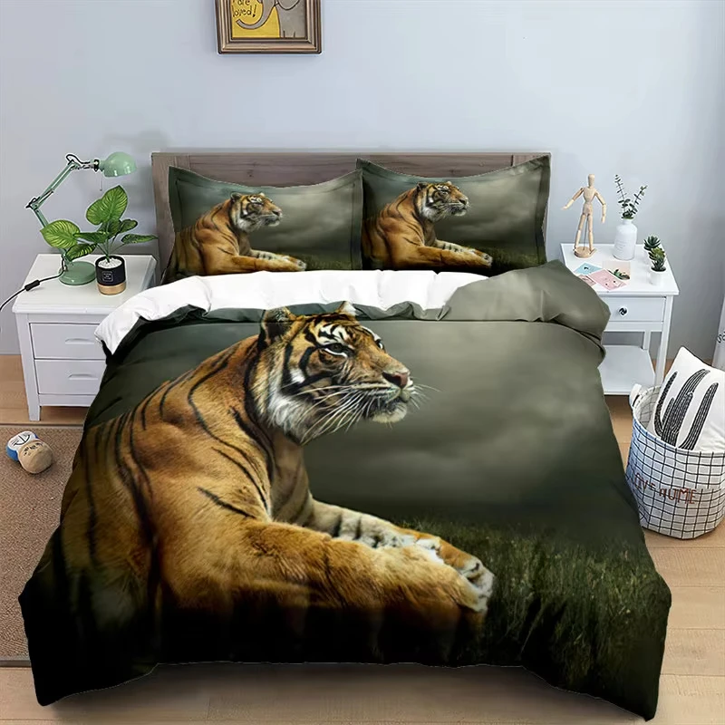 Tiger Duvet Cover Wildlife Bedding Set Microfiber African Wild Animal Comforter Cover for Teens Adults Bedroom Twin King Size