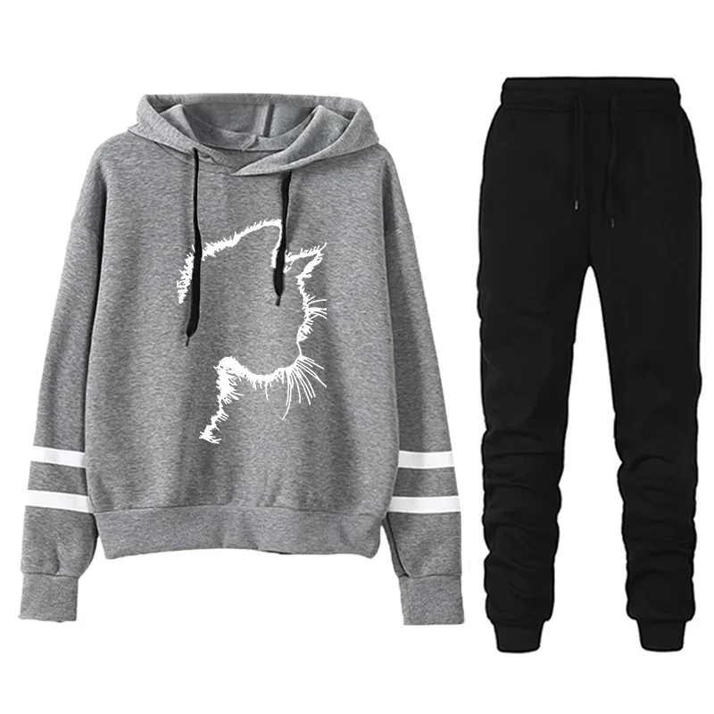 

Качественный женский спортивный костюм, хит продаж, модные осенне-зимние повседневные толстовки с капюшоном, повседневная толстовка в одну полоску, спортивные штаны, удобные уличные штаны