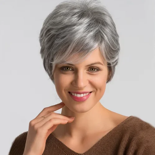 New wig female grandma grey fashion short curly hair synthetic high temperature silk woven head cover