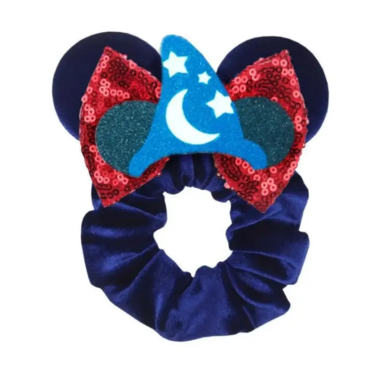 Disney Pirate Amusement Park Mouse Ears Hair Scrunchies Velvet Hairband Girls Sequins Bows Headbands Women Trip DIY Accessories image 6
