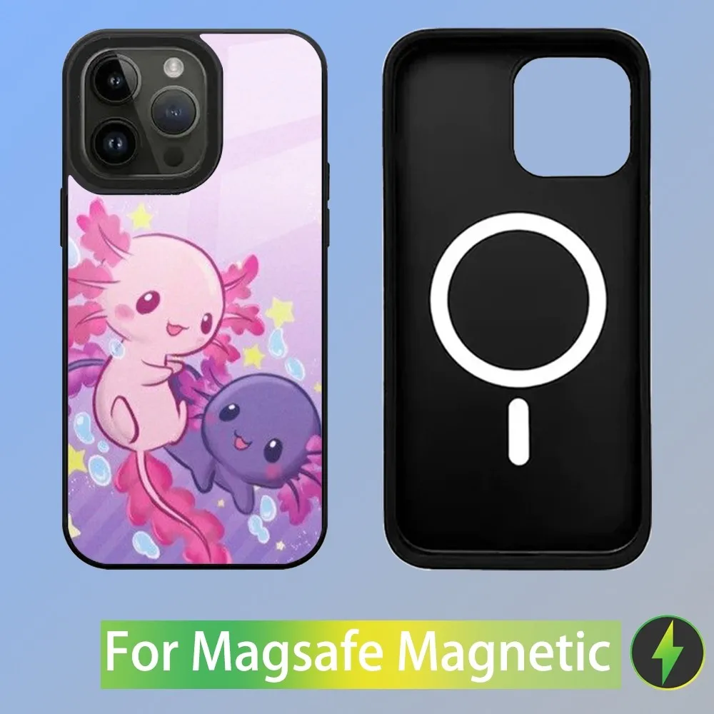 Cute Axolotl Phone Case For iPhone 15,14,13,12,11,Plus,Pro,Max Mini Magsafe Magnetic Wireless Charging