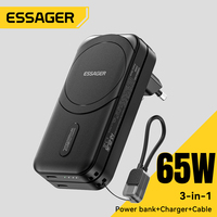 【NEW】ESSAGER 3-in-1 Magnetic 65W GaN Charger Wireless 5000mAh Power Bank With Cable For iPhone17 16 15 Samsung MacBook Travel