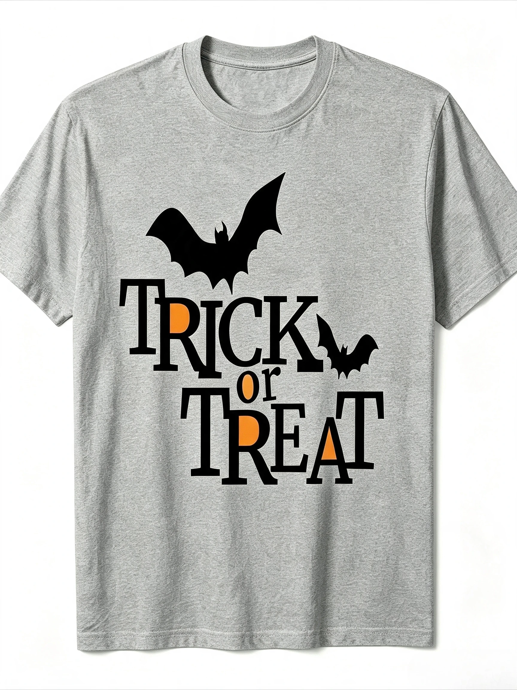 Halloween Trick or Treat Bat T-shirt Men Women Festive Letter Printed Tee Loose Daily Party Tops
