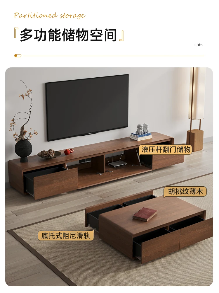 خزانة تلفزيون من الأرض إلى السقف، طاولة قهوة، مجموعة غرفة المعيشة، المنزل، لون جوز شمالي عتيق بسيط #4