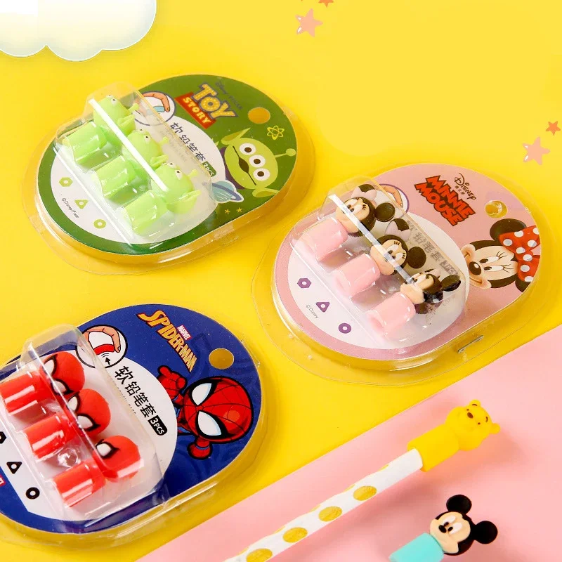 3pcs/set Disney Mickey Minnie Mouse Pencil Caps Pen Covers Cartoon Kawaii High Quality Student School Office Stationery Supplies