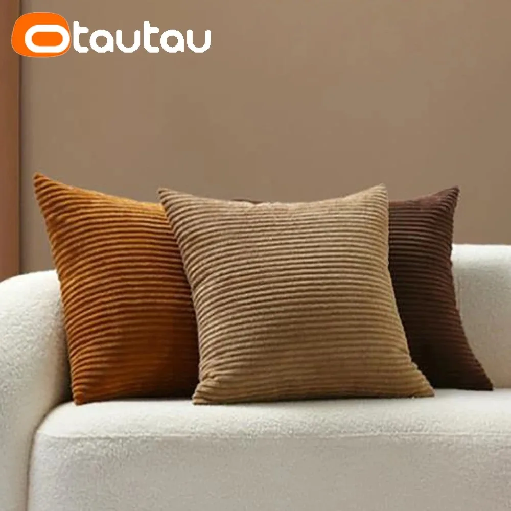 OTAUTAU Cotton Corduroy Cushion Cover Without Insert Throw Pillowcase 30x50/40x40/45x45/50x50/55x50/60x60cm KD024