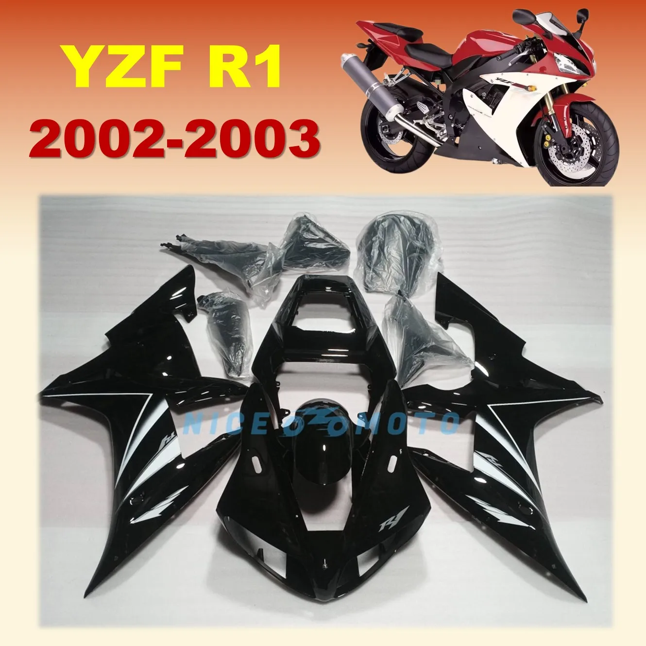 

For YAMAHA YZF R1 2002 2003 YZFR1 02 03 Bodywork Fairing Injection Molding ABS Cowl Body Plastic parts Bright Black