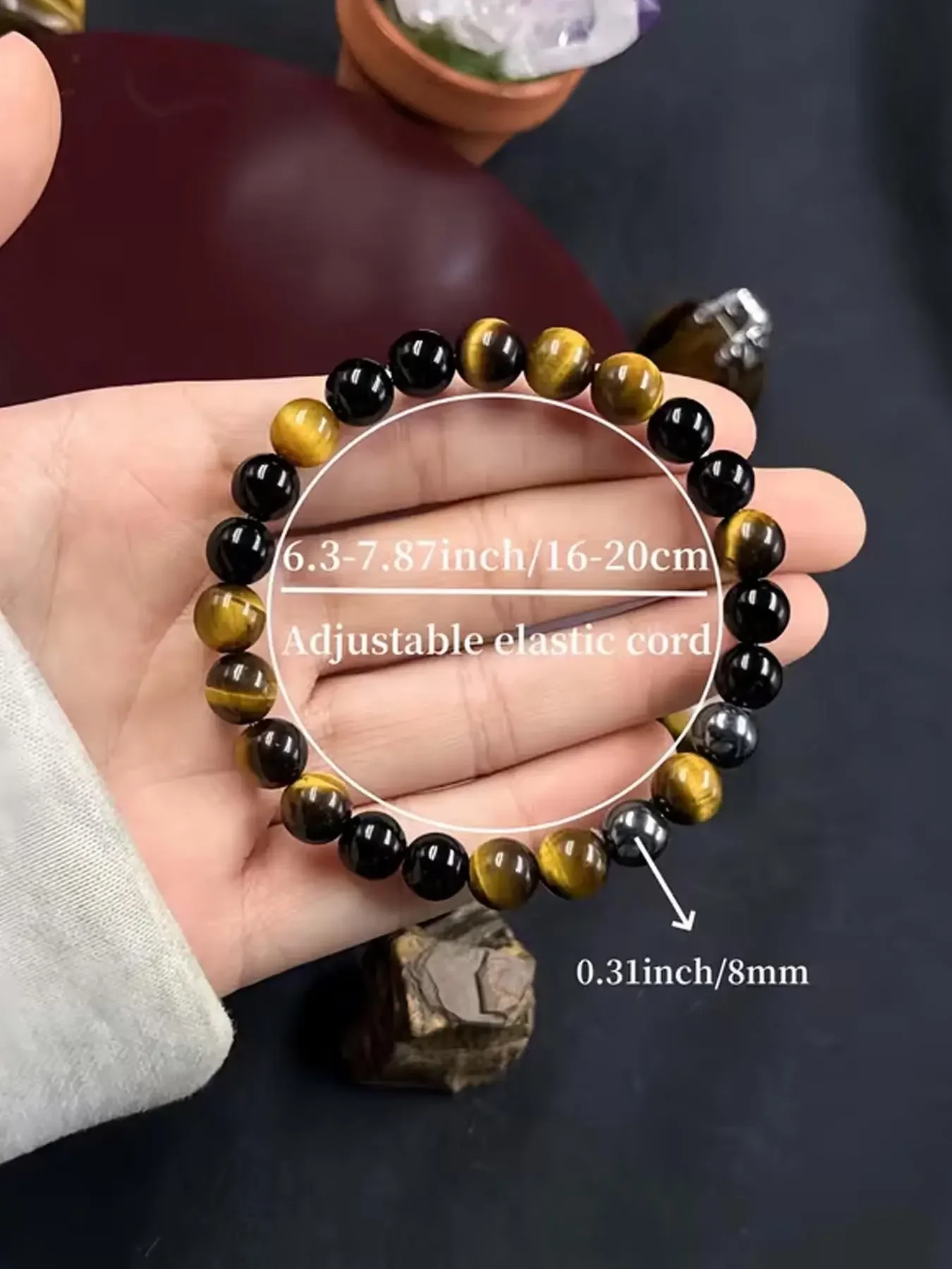 1pc Fashion Natural Tiger's Eye Stone Bracelet, Natural Gemstone Bracelet, High-end Handmade Beaded Bracelet, Jewelry Bracelet, Money Attraction Bracelet, Lucky Bracelet, Fashion Gift For Family And Friends, Can Be Used As Daily Accessories, Unisex
