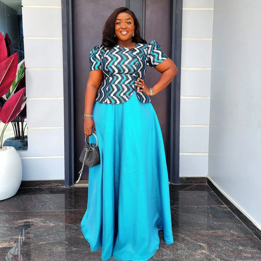

African Clothes for Women 2 PCS Sets Tops And Skirts Suits Dashiki Ankara Evening Outfit Robe Plus Size Wedding Party Dresses