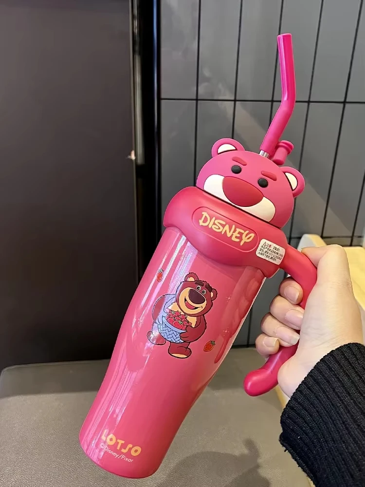 كارتون لوسو ميكي ميني بيج ماك 800 مللي كوب ثلج كوب من الفولاذ المقاوم للصدأ للفتيات عالي القيمة بسعة كبيرة مقبض أكواب من القش