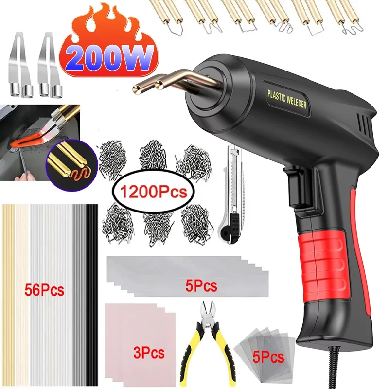 200W Hot Welding Machine Repair Auto Body Bumper Plastic crack Tool Kit With Welding Nail 2 in 1 Plastic Welder Gun