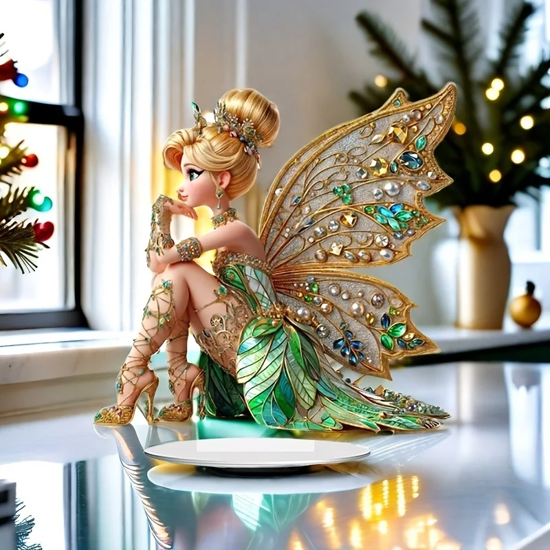 Blumenfee Elfen-Acrylfigur für Schlafzimmer Wohnzimmer Heim Schreibtisch Dekoration Kreative Montage-Requisiten Ornament