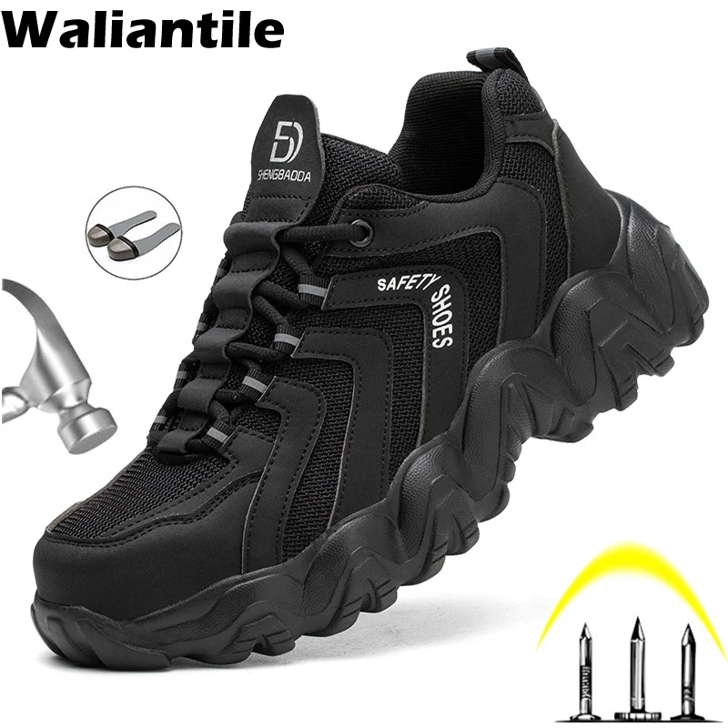 

Waliantile Fashion Safety Shoes For Men Women Puncture Proof Anti-smashing Steel Toe Construction Indestructible Work Boots Male