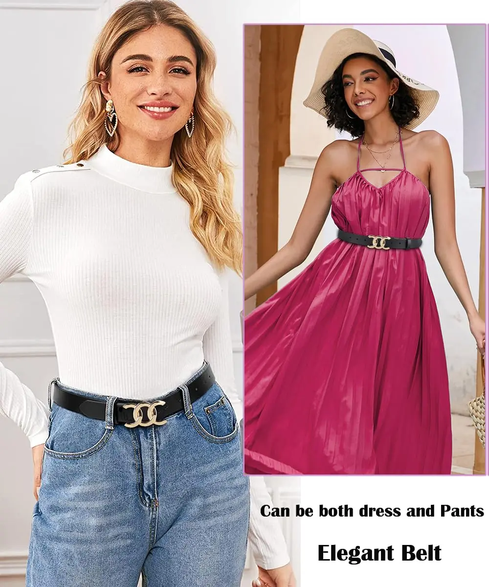 Cinturón fino decorativo de cuero genuino para mujer, nuevo estilo con vestido, traje versátil, Jeans negros, pretina versátil para mujer de verano