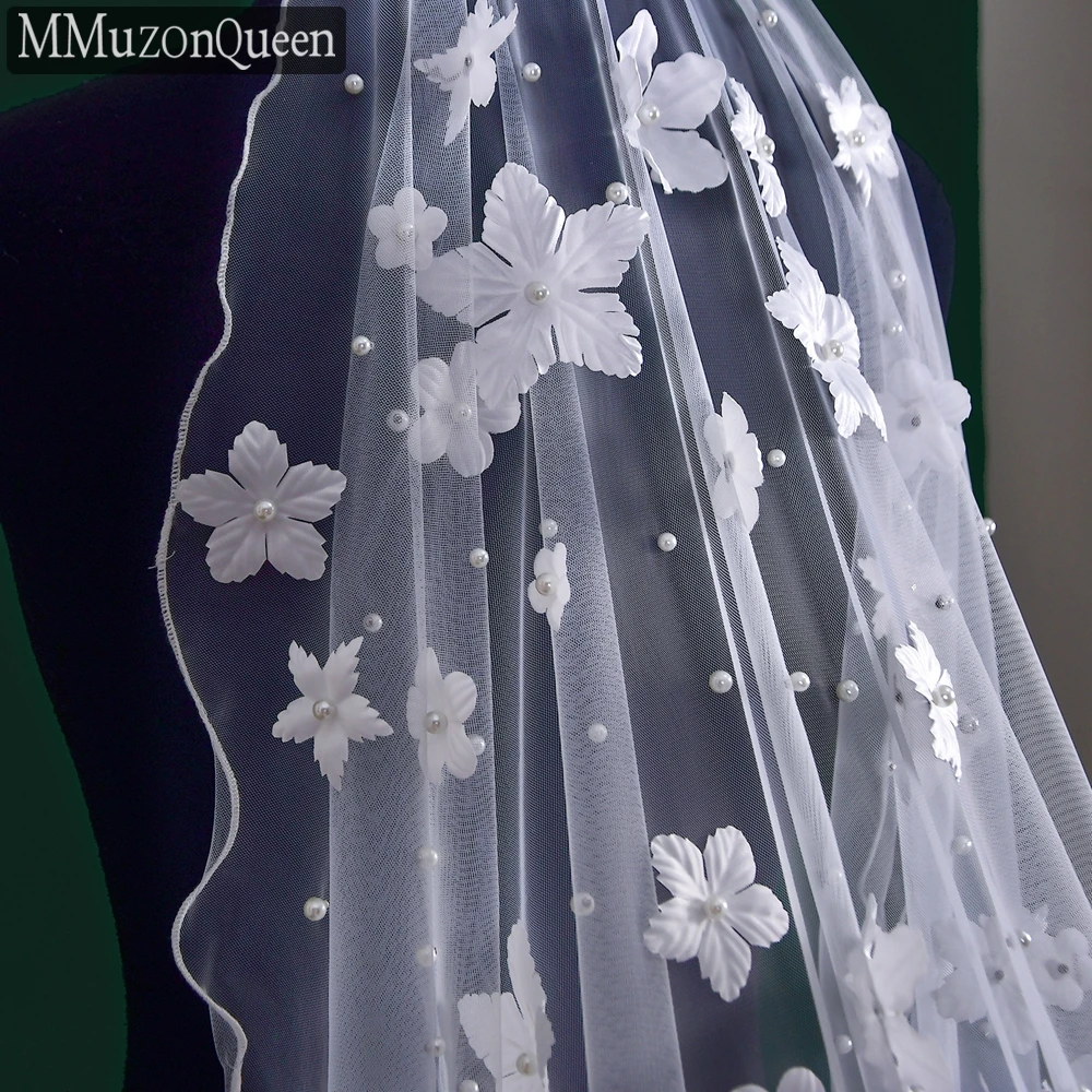 

MMQ M28 3D Flowers Floral Lace Petals Veil 3M Long Cathedral Wedding Veil For Bride no Comb bridal hair accesories 베일 웨딩