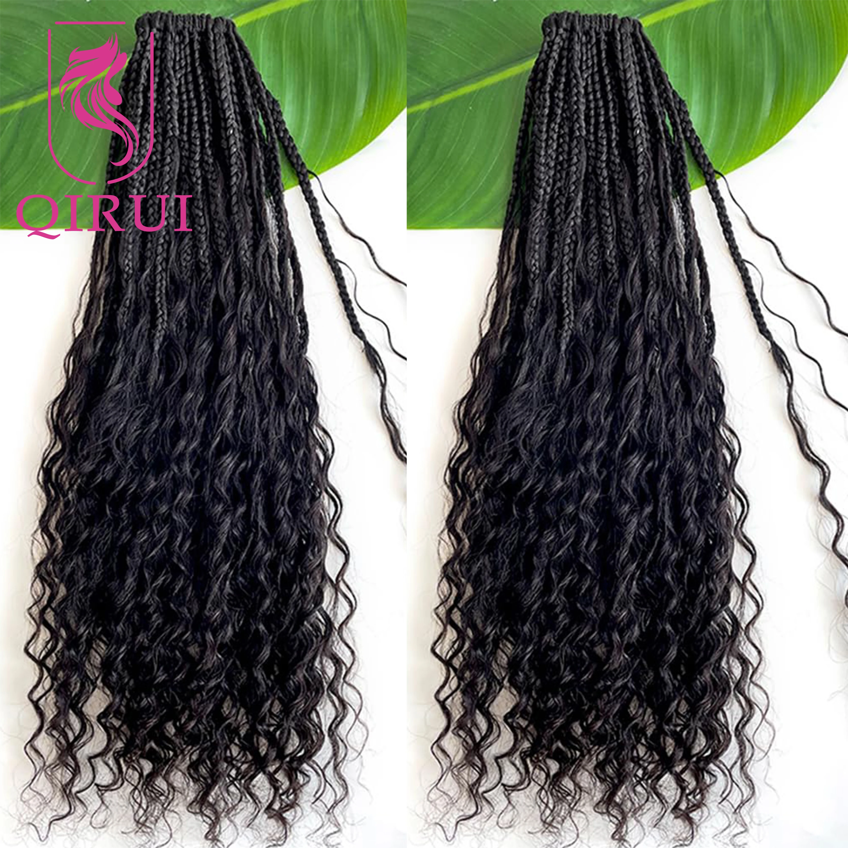 24Inch Crochet Boho Box Braids With Human Hair Curls Pre Looped Synthetic Braiding Hair Curly Full Ends Hair Extensions