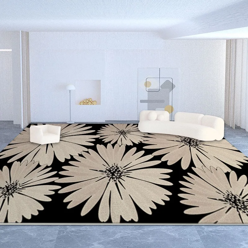 

Large Floral Black Beige Area Rug Modren Carpet for Living Room Bedroom Decorative Easy To Clean Artistic Geometric Lines Carpet