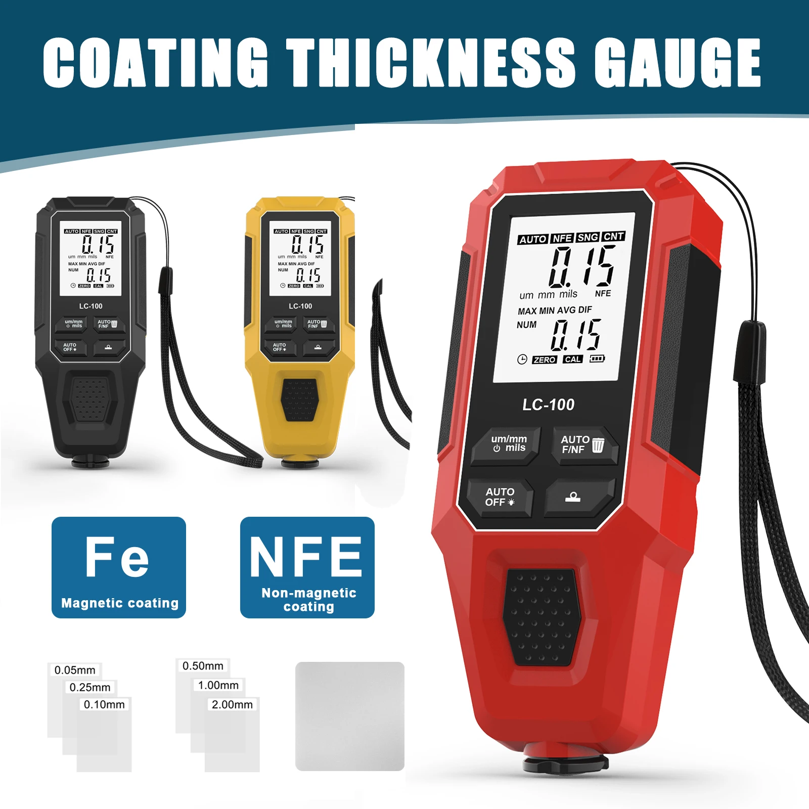 Paint Thickness Gauge - 0-2000UM Car Paint Thickness Gauge Fe