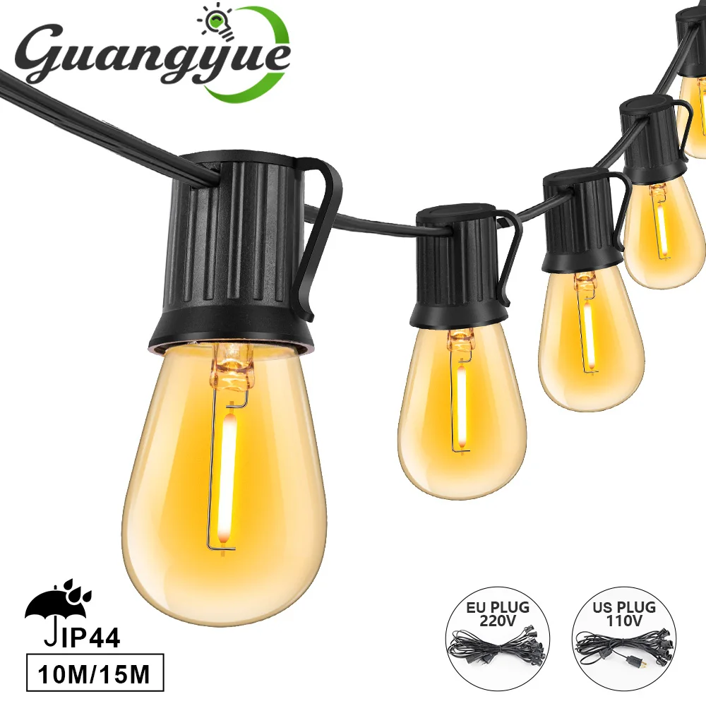 S14 Plastikowy sznurek świetlny EU Plug Outdoor E26 220V Shatterproof LED Lights Garland 1W 2W Vintage Amber Bulb Easter Chain Lamps