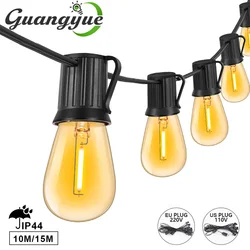 S14 Stringa di luce in plastica Spina europea E26 per esterni 220V Luci a LED infrangibili Ghirlanda 1W 2W Lampadina ambrata vintage Lampade a catena natalizia