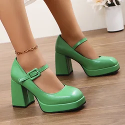 Women's 2024 Spring New Simple Solid Color PU Waterproof Women's Shoes Outdoor Casual Comfortable Party Dress Women's High Heels