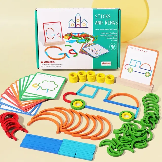 Drewniane kreatywne kije i pierścienie Puzzle gra inteligencja Montessori wczesne zabawki edukacyjne zmontowane klocki DIY prezenty