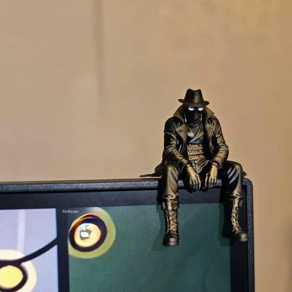 Noir Cloaked Man Sitting Pose Magnet Monitor Topper Figurine Ornament Desktop Decor Pvc Mini Figure Collect Gift