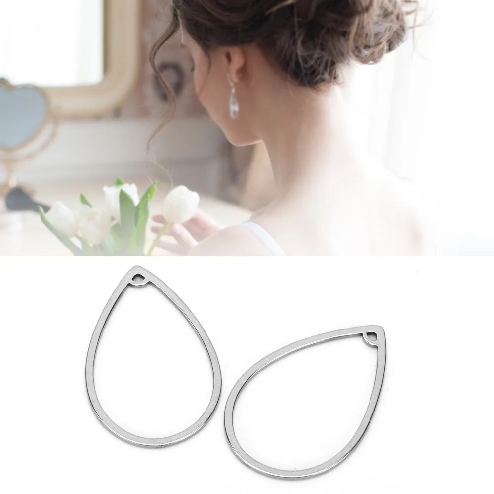 

30pcs Stainless Steel Earring Connectors Hollow With Hole Geometric Pendant 33.5x21.7MM Teardrop Bezel Pendant