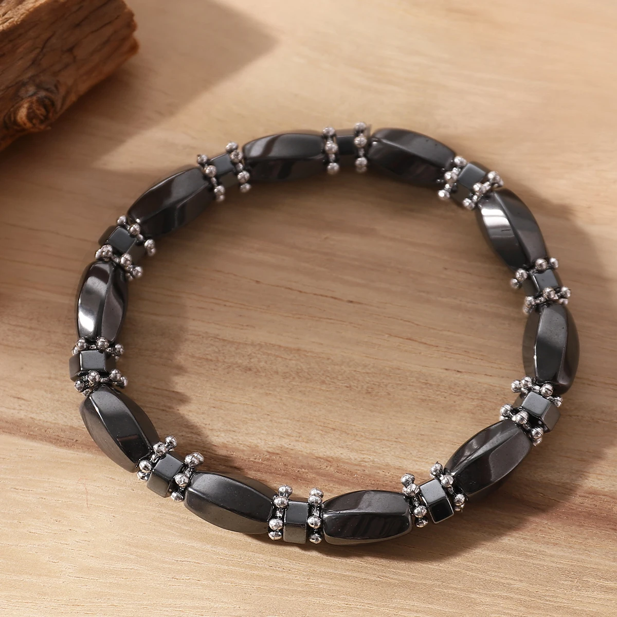 Men's Hematite Bracelet Matte Black Elastic Adjustable Wristband Trendy Fashion Jewelry for Men Gift Accessory view 3