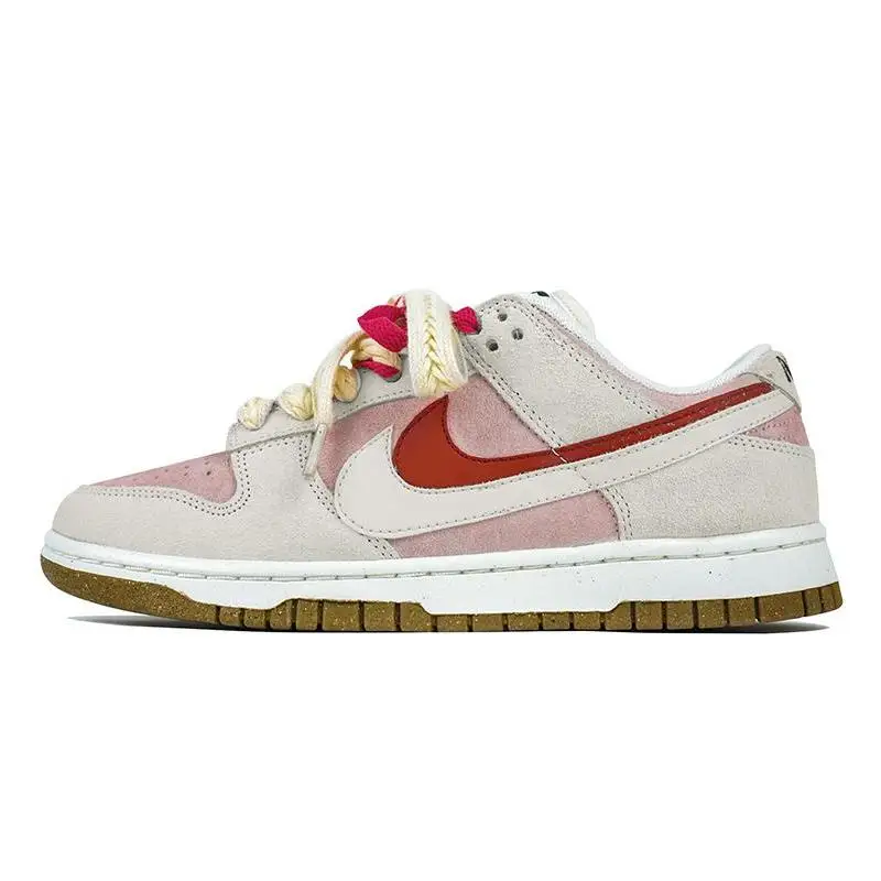 

[Custom Red bean paste powder QD]Nike Dunk Low Se K999 Low Top Skateboard Shoes Women's Gray White Pink