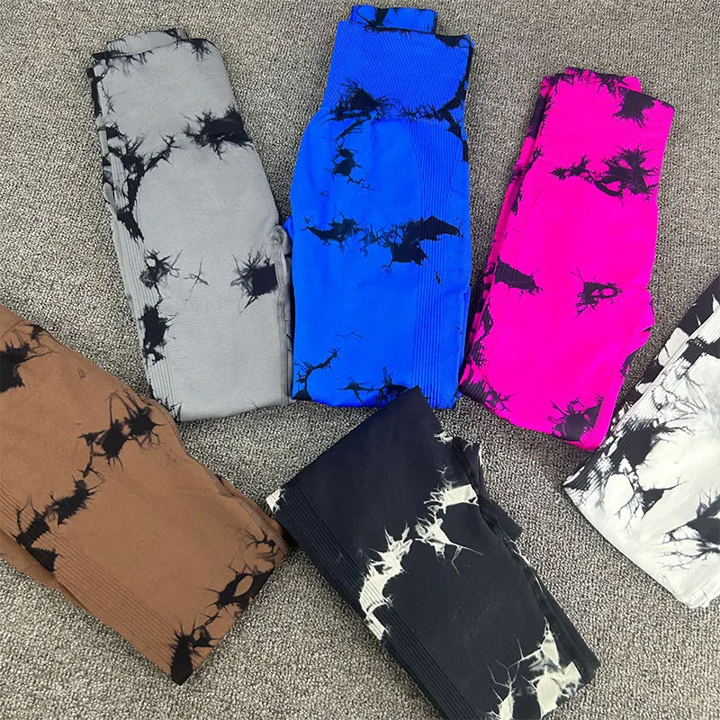 Women Seamless Tie Dye Leggings High Waist Slim Leggings High Elastic Fashion Fitness Running Tights Outdoor Trainning Yoga Pant