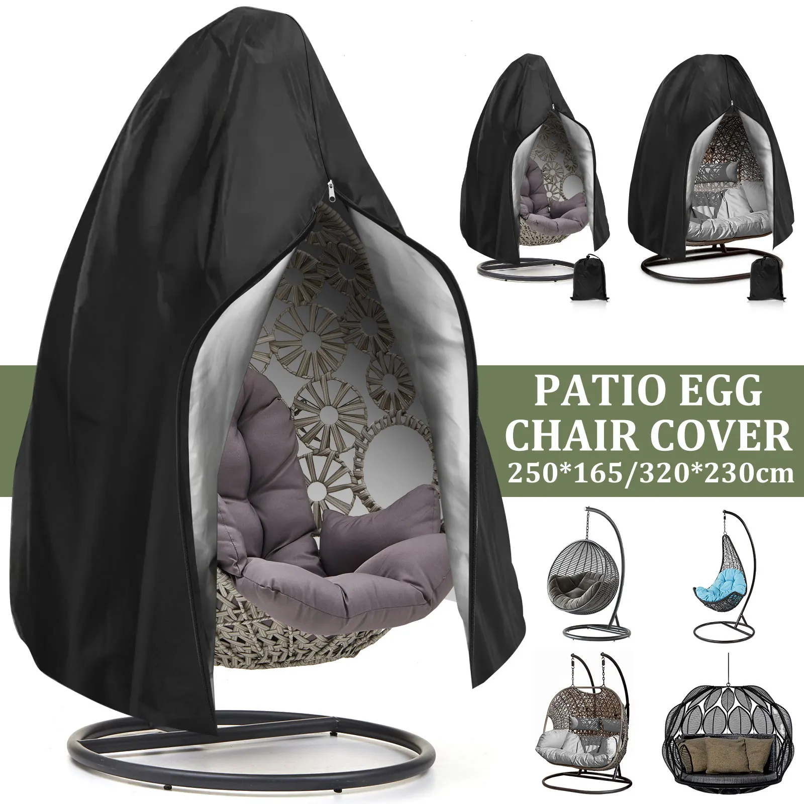 

Patio Egg Chair Covers Oxford Cloth Dustproof Swing Seat Cover with Zipper Single/Double Waterproof Hanging Swing Protector