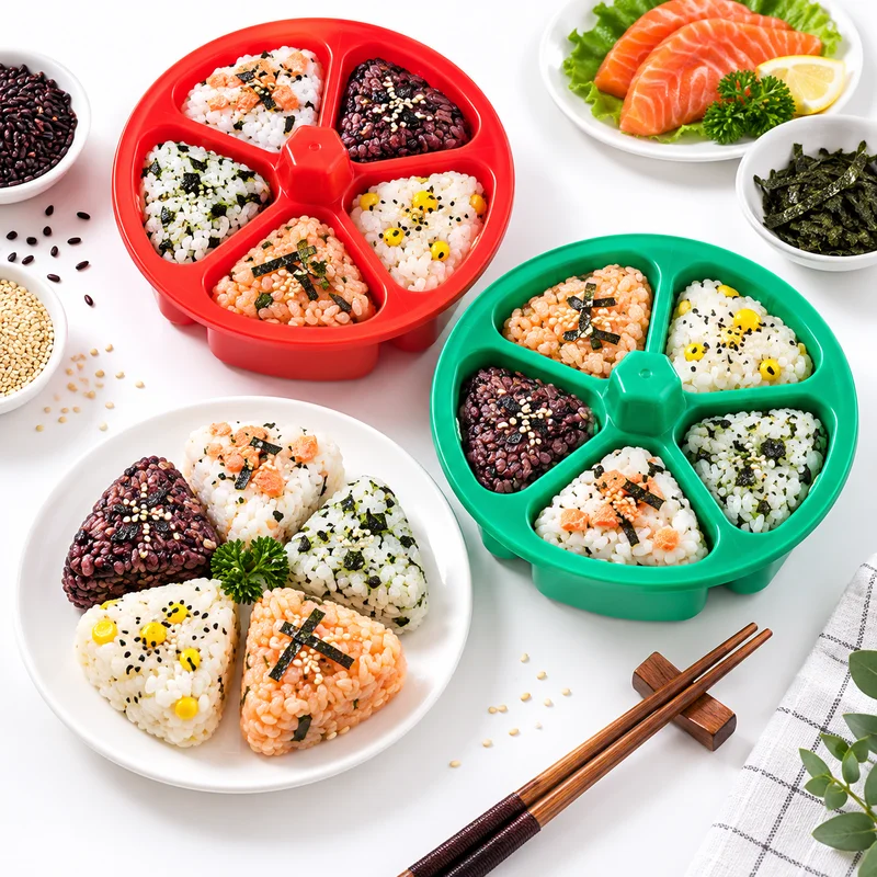 6 In 1 Sushi Maker Box Onigiri Mold Triangle Sushi Mold Rice Ball Mold Press Making Storing Sushi Lunch Bento Rice Cooking Tools